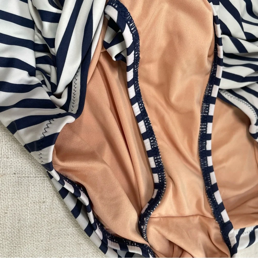 J. Crew Bandeau Navy and White Striped Full Coverage Swimsuit